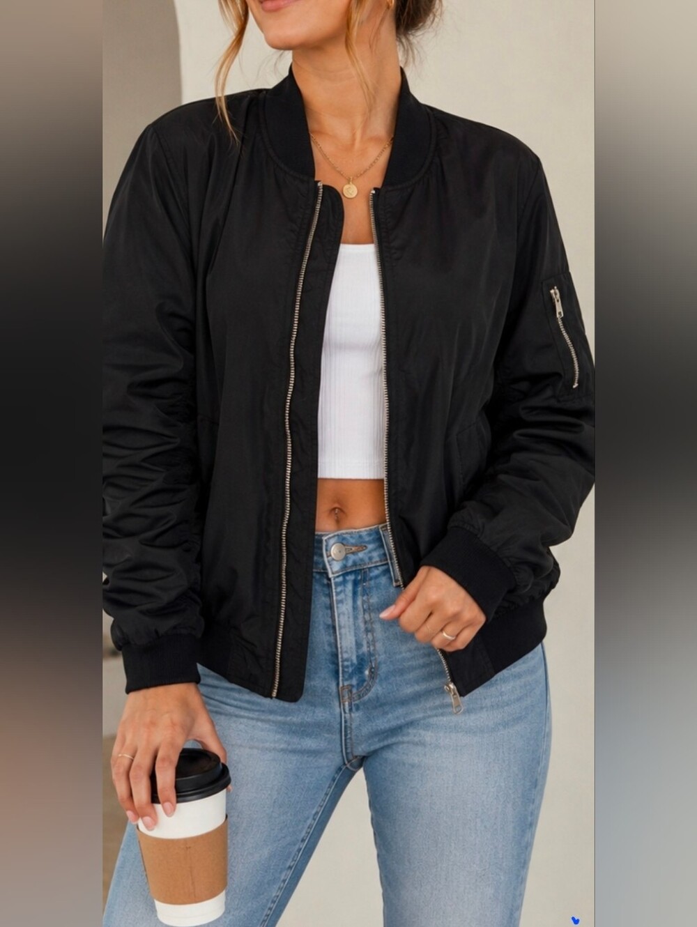 INSO Collection Black Bomber Jacket Womens XL Lightweight Zip Flight Jacket